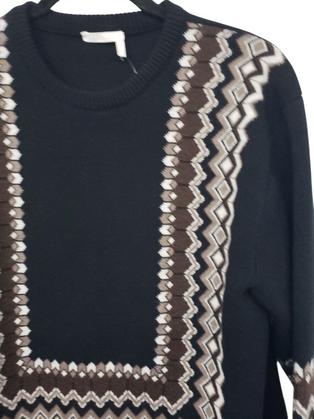 Chloe $1990 Wool Blend Jacquard Sweater Black Brown Crew Neck Fair Isle Fall - Picture 11 of 16